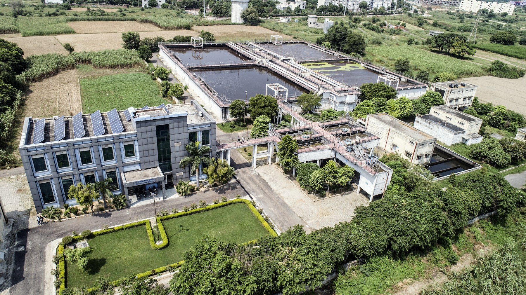 Water treatment facilities in an industrial landscape